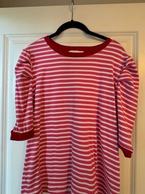 Rebecca Minkoff Pink & White Striped Knit Top with Red Trim